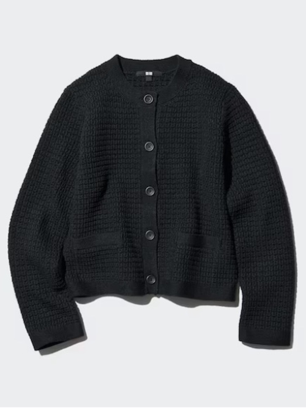 Uniqlo black boxy knit button front lady jacket cardigan sweater M